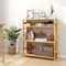 4-Tier Bookshelf Rubber Wood Bookcase with Side Fences for Living Room